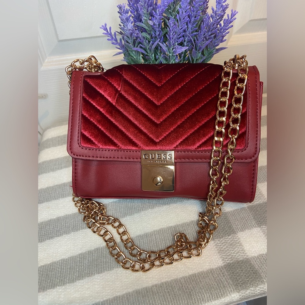 NWT Guess Red Leather Velvet shoulder crossbody Bag